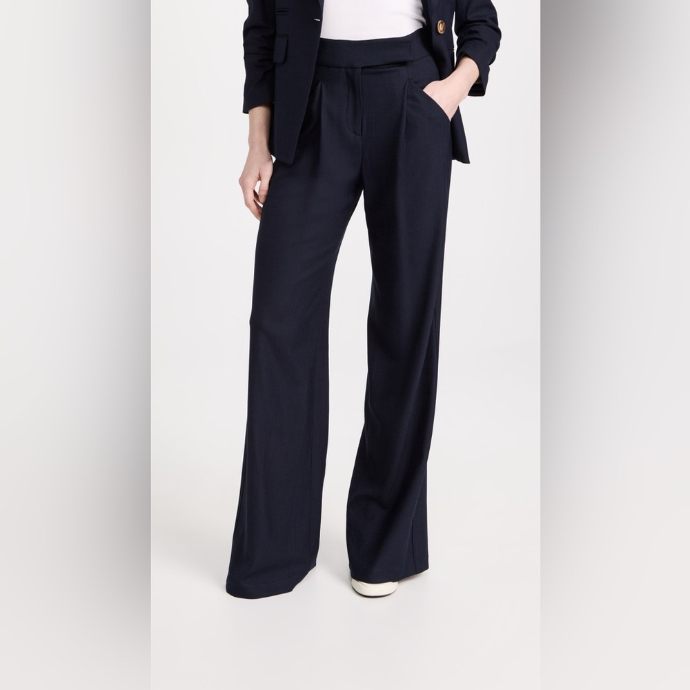 Veronica Beard Marbeau Navy Linen Trousers